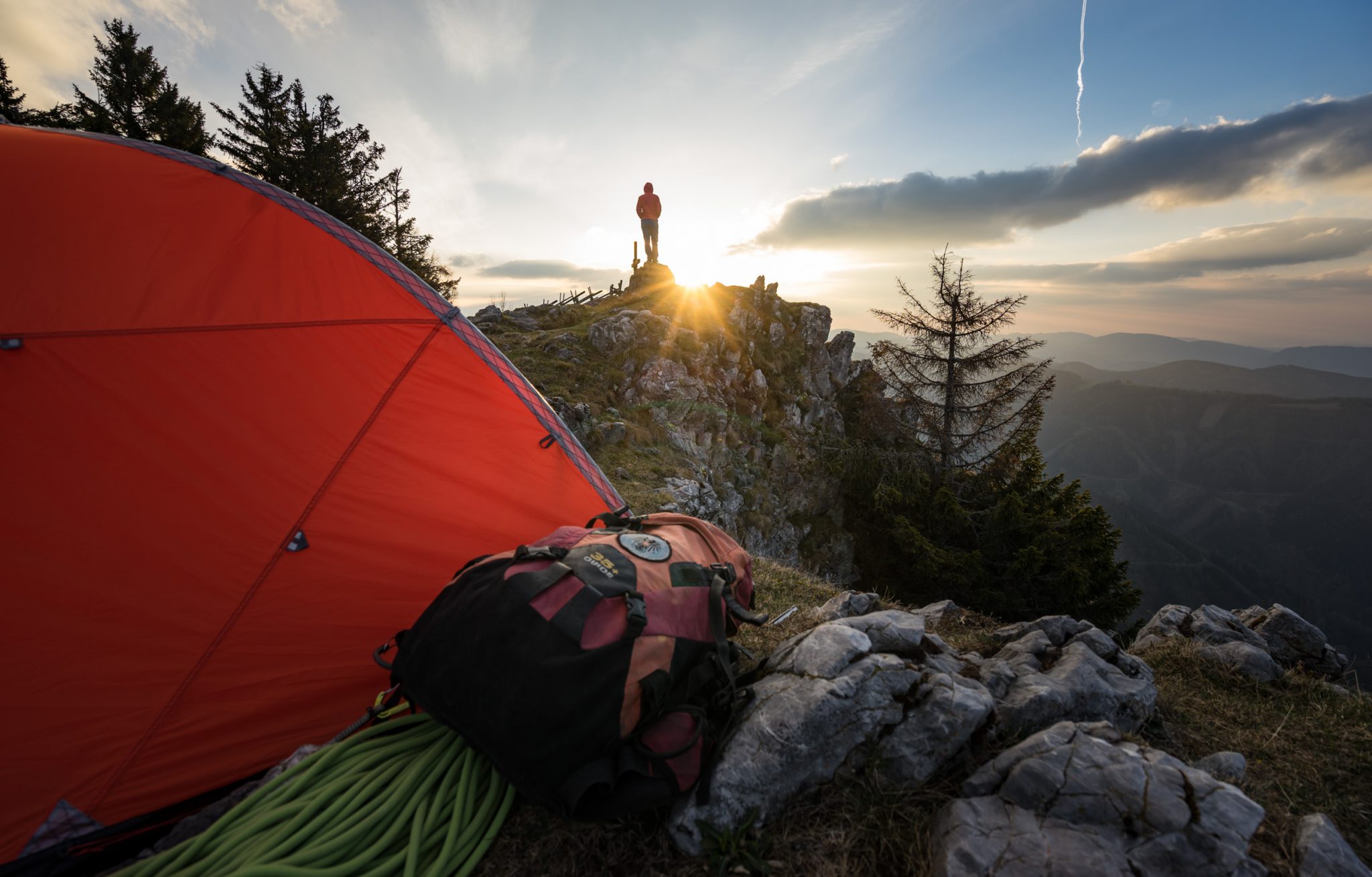 Grazer Bergland Biwak Rote Wand Klettern Zelt Sonnenaufgang